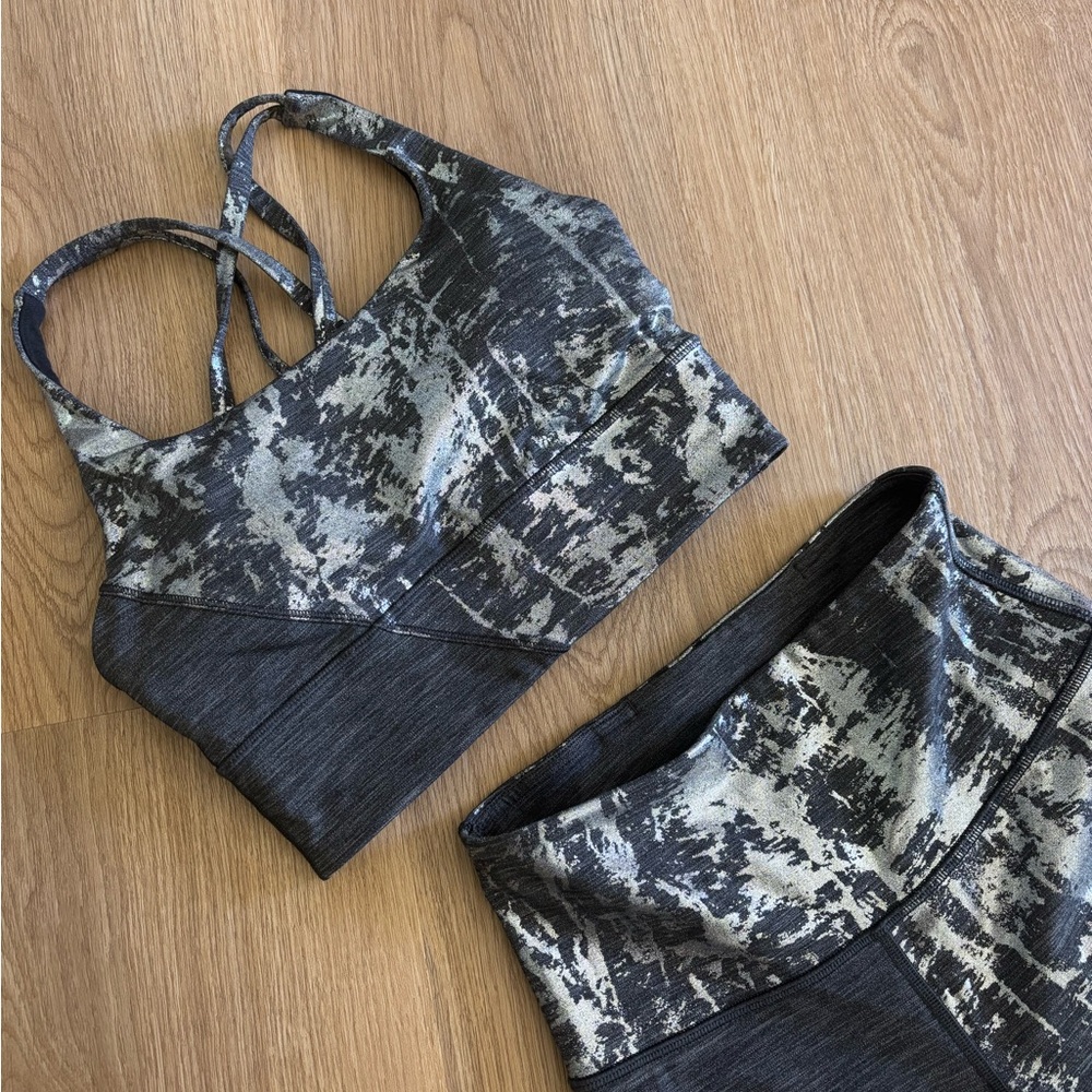 lululemon athletica gray and metallic legging and bra set